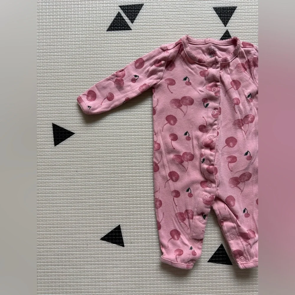 Carters|Baby girl Pink Cherry Print Kids One Piece,long sleeve footless pajamas•